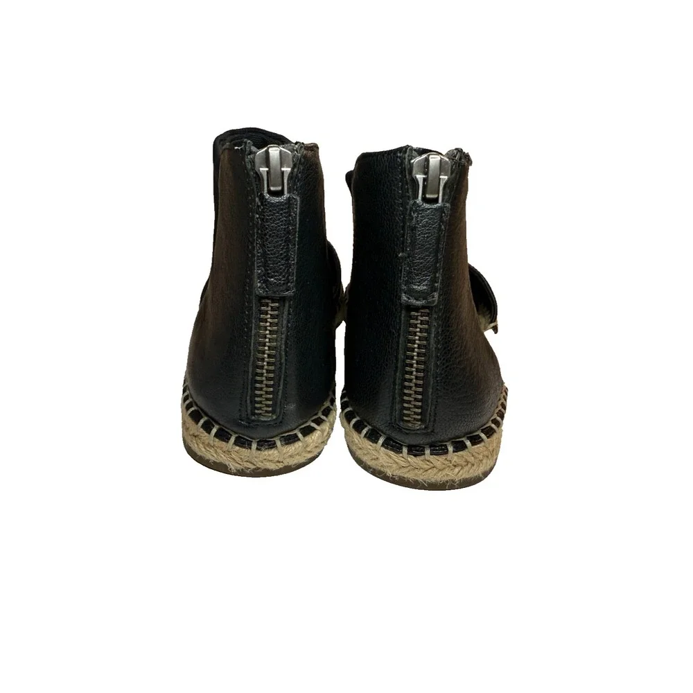Eileen Fisher Leather Sandal Coy Espadrille Skimmer Flat Mesh Back Zip Black 7.5
